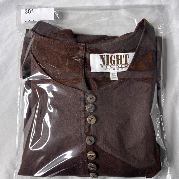 Vintage Night Studio Womens Size 20 Linen Brown Button Accents Blouse Tunic - Picture 15 of 16